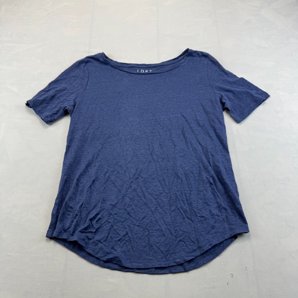LOFT Linen T-Shirt Womens Small Blue Short Sleeve Round Hem Pullover Summer Tee